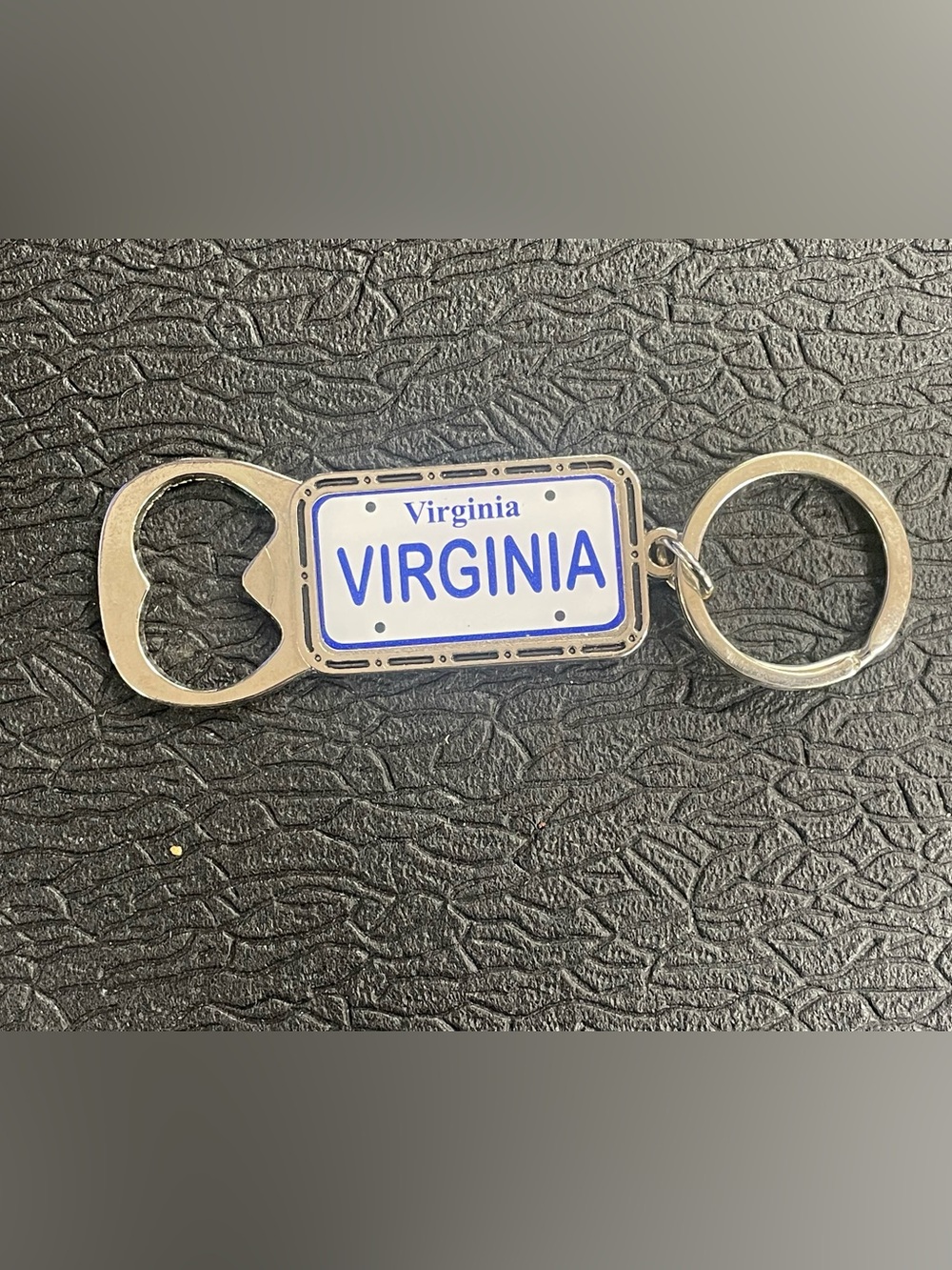 Ginia Virginia License Plate Keychain Bottle Opener - Blue and Silver